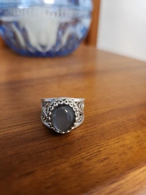 Sterling Silver Ring with Gray Chalcedony , Size 7.5, Turkey - Image 1 of 4