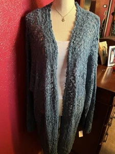Hermoso Top Mujer Hilo Índigo Largo Abierto Azul Crochet Talla 1X - Imagen 1 de 5