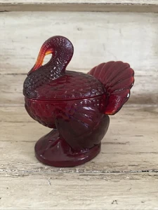 Vintage MCM LE Smith Ruby Red Amberina Glass Turkey Candy Dish 7.5" x 6" Glows! - Picture 1 of 17
