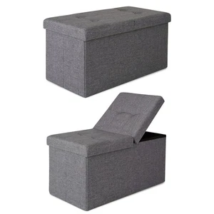 dibea faltbarer Sitzhocker mit Klappdeckel 76x38x38 cm Box Leinen grau - Bild 1 von 7