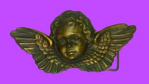 GÜRTELSCHNALLE - VINTAGE 70er JAHRE FLÜGEL INKL., ENGEL CHERUB KOPF FLÜGEL - MESSING - SELTEN - Bild 1 von 4