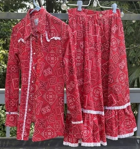 Vintage Rockmount Shirt & Skirt Red Bandana Print Made In USA Size XS Country - Picture 1 of 17