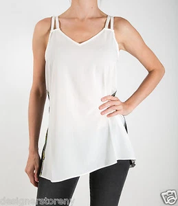 Camiseta sin mangas House of Harlow 1960 ISLA triple correa en negro marfil - Imagen 1 de 4