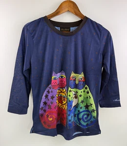 Laurel Burch Women Round Neck Short Sleeve Graphic Cats Tee T-Shirt  Blue M NWT - Picture 1 of 10