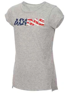 Adidas Girls Patriotic Gray Stars Athletic T-Shirt American Flag Tee Shirt - Picture 1 of 1