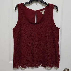 Banana Republic Womens M Lace Overlay Sleeveless Shell Tank Top Burgandy Lined - Picture 1 of 7