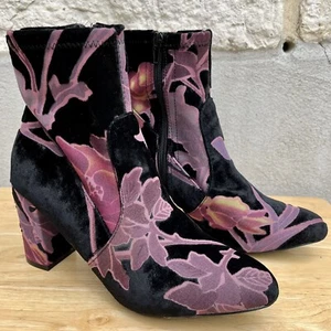 Steve Madden Velvet Ankle Boots 7.5 Floral Burgundy Emison - Picture 1 of 9