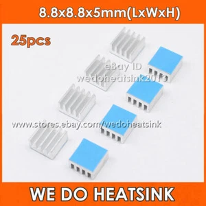 25 pièces petit refroidisseur dissipateur thermique en aluminium 8,8 * 8,8 mm avec coussin thermique pour RAM IC - Photo 1/8