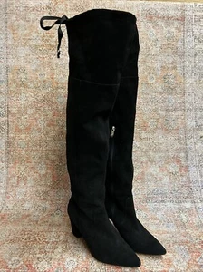 Adrienne Vittadini Womens Boots Black 9M Thigh High Over Knee Suede w/ Studs - Picture 1 of 12