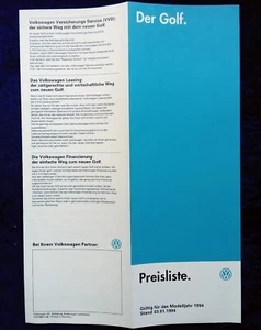 VW Golf 3 Variant Preisliste Modelljahr 1994 v. 03.01..1994  CL, GL, GT Special - Picture 1 of 2