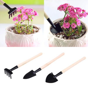 3pcs Set Shovel Rake Spade Wood Handle Metal Head Kids Tool Mini Garden Tool