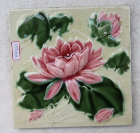 VINTAGE TILE ART NOUVEAU MAJOLICA PINK FLOWER DESIGN ARCHITECTURE TILE NH4440 Cover