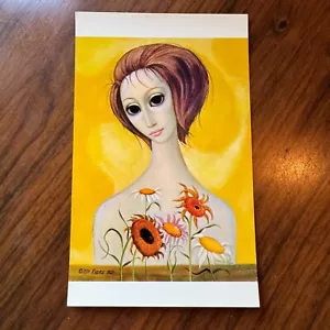 De Colección Margaret Keane "Crecer" Postal Ojo Grande Dama Niña con Flores Walter - Imagen 1 de 2