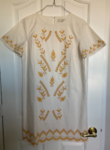 Ann Taylor Loft Gilded Gardens Yellow Gold White Shift Dress Size Medium