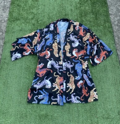 Asos Design Oversized Tiger Printed Satin Kimono Shirt Size Small - Image 1 of 3