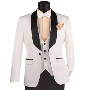 BIG & TALL Men's White Jacquard 3 Piece Slim Fit Tuxedo Wedding Suit NWT - Picture 1 of 3