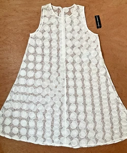Donna Morgan Kleid Damen 10 ärmellos weiß Spitze Reißverschluss hinten ungefüttert transparent Überwurf - Bild 1 von 23