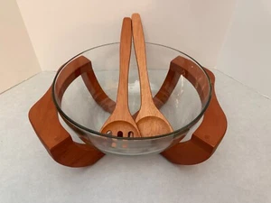 Glas 11" Salatschüssel mit Kirschholz Wiege und Utensilien - Thailand - Bild 1 von 11