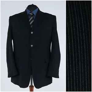 Mens Striped Black Blazer 50L UK Size ANGELO LITRICO Cotton Sport Coat Jacket - Picture 1 of 14