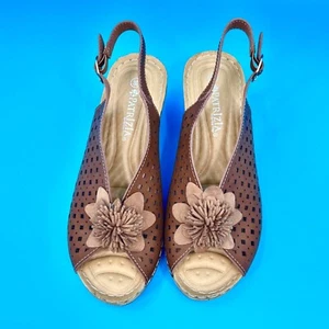 PATRIZIA BY SPRING STEP DORIDAY SLINGBACK CHUNKY HEEL SANDALS W/ FLOWER-38 (7.5) - Picture 1 of 8