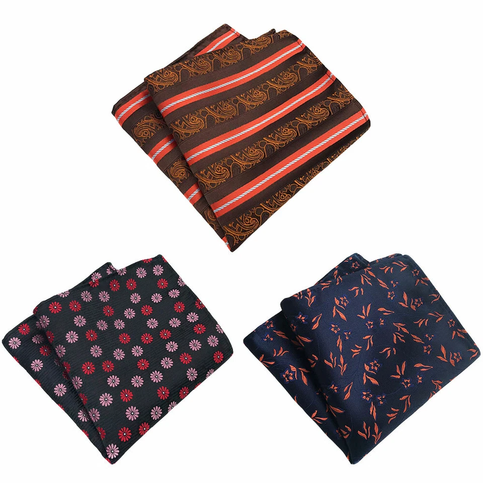 3 PCS Men's Flowers Floral Paisley Striped Pocket Square Hanky Handkerchief - Image 1 of 1