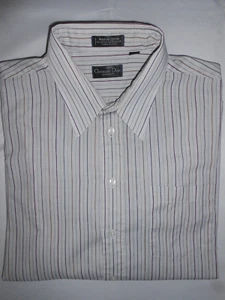 Vintage Men's Christian Dior 1970's White & Stripes Cotton Poly Long Sleeve L - Picture 1 of 20