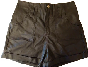 Womens Shorts M Black Akira Alpha High Rise Pleather Shorts Snap Zip Hug Pocket - Picture 1 of 5