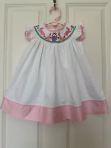 Vestido LIL CACTUS Calado Conejitos y Cesta BLANCO Y ROSA Bebé Talla 6-12 M - Imagen 1 de 3