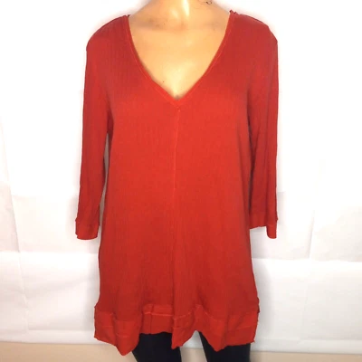 Suéter túnica acanalada manga 3/4 con cuello en V rojo Soft Surroundings para mujer talla pequeña Foto 1 de 4