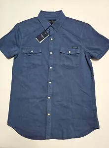Neu mit Etikett Lucky Brand Shirt Herren klein blau Baumwolle Köperle Druckknopf kurzärmelig - Bild 1 von 19