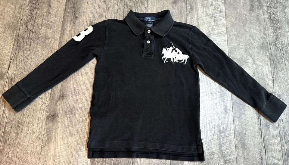 Vintage Polo Ralph Lauren Boys Shirt Boys 8 Black Long Sleeve Double Big Pony - Image 1 of 4