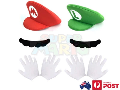 AU Christmas Super Mario Luigi Bros Hat Glove Mustache Costume Accessory Cosplay - image 1 of 4