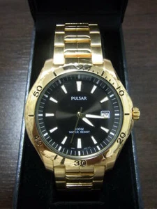 Pulsar PXH364 Men's Dress Black Dial Gold Tone Stainless Steel Date Quartz Watch - Picture 1 of 2
