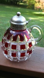 Ruby Stained Waffle Pattern Syrup Jug !!! - Picture 1 of 6