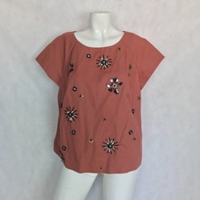 Boden Top Blouse Cropped Embellished Spring Tan Brown  Women Size 14