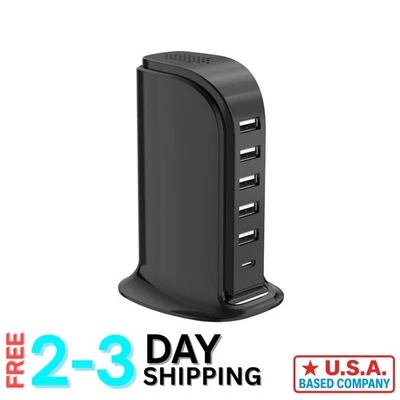 Bloque Cargador USB - 6 Puertos con Tipo C, Smart IC Tech, 60W para Múltiples Dispositivos Foto 1 de 4