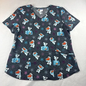 Disney Frozen Olaf Short Sleeve Black Scrub Top Women's Size Large - Picture 1 of 7