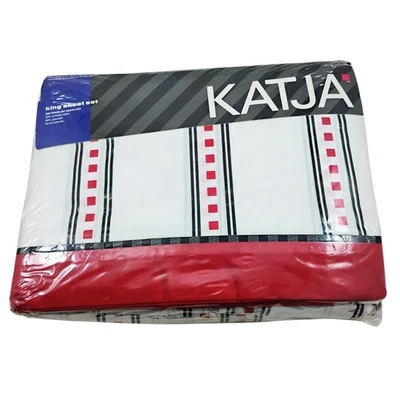 VTG Katja Express King Sheet Set Geometric Color Block White Red Black 80s 90s  - Image 1 of 4