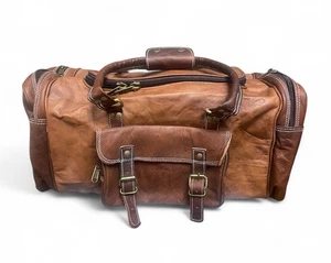 Elegante bolso de lona de cuero genuino para viajero durante la noche fin de semana 21" - Imagen 1 de 24