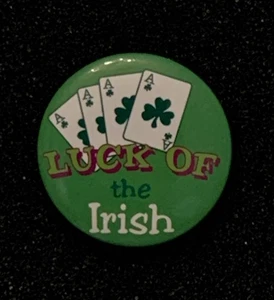 Luck Of The Irish St. Patrick’s Day 4 Of A Kind Aces Green Clover Button Pin - Picture 1 of 3