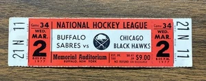 BEYOND RARE 1977 Buffalo Sabres Full Unused Ticket DON EDWARDS ROOKIE WIN Hawks - Picture 1 of 2