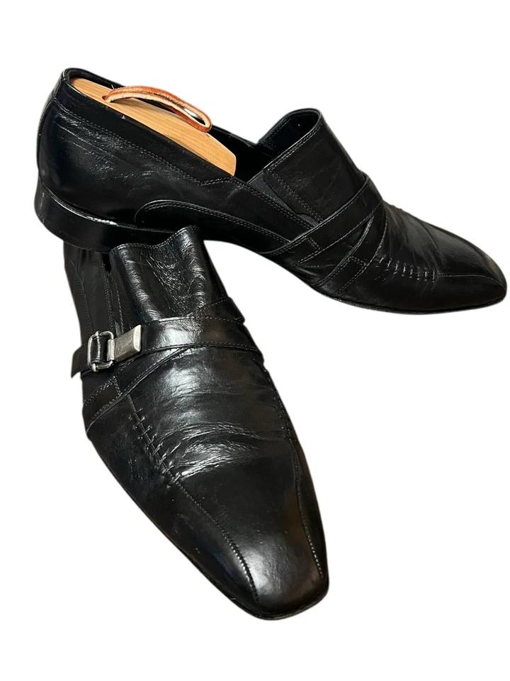 Bacco Bucci Men’s Black Leather Dressy Shoes Loafer Buckle Size 11.5 Made Italy - Image 1 of 4