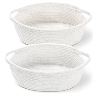 2Pack Small Woven Basket with Handles Cotton Rope Room Shelf Storage Basket Cut~ - Picture 1 of 9