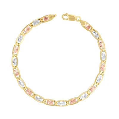 14K Solid Yellow Rose White Tri Gold 6mm Chain Womens Mens Bracelet Anklet 8.5" - Image 1 of 4