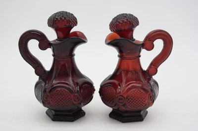 Avon Cape Cod Ruby Red Cruet Dressing 1876 Collection  5 1/2”  Vintage Set Of 2 - Image 1 of 4