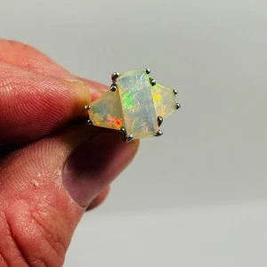 Australian Opal Crystal Faceted Art Deco style 925 Silver ring Size O - Picture 1 of 8