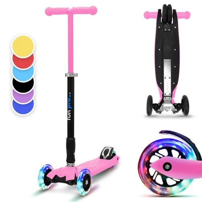 Roller Kinder Kick Scooter 3 Rad ab 5 Jahre LED höhenverstellbar faltbar pink - Bild 1 von 4