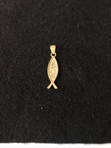 14K Gelbgold christlicher Fisch mit Jesus Charm / Anhänger, ~ 1,5 g - Bild 1 von 5