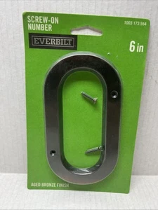 Everbilt 6" Screw-On Address Number 0 Aged Bronze Finish New Factory Sealed - Picture 1 of 15