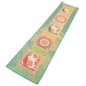 Dining Table Runner Woven Elephant & Mandala Zari Brocade Banarasi Multi Color - Picture 1 of 11